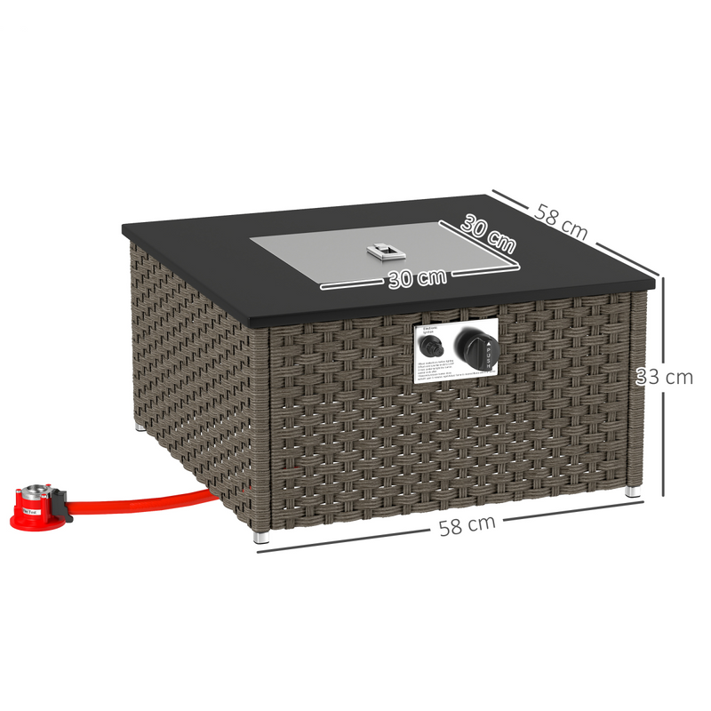 Outsunny 13 KW Rattan Gas Fire Pit Table, Propane Fire Pit for Garden, Grey