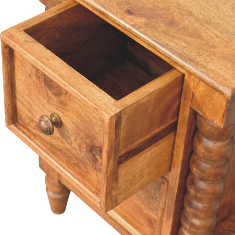 Artisan Furniture Solid Wood Barley Twist Bedside, 2 Drawers, Brown