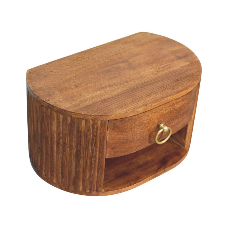 Artisan Furniture Solid Wood Oval Wall Nightstand, 1 Drawer & 1 Shelf, Brown