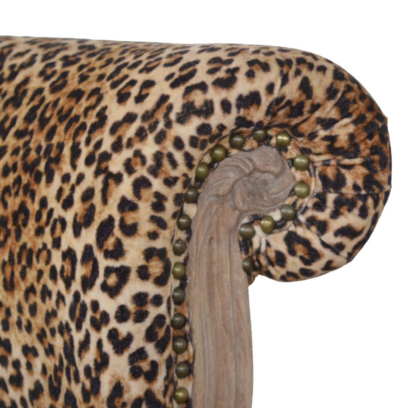Artisan Furniture Solid Wood Leopard Print Studded Chair, Cotton Velvet