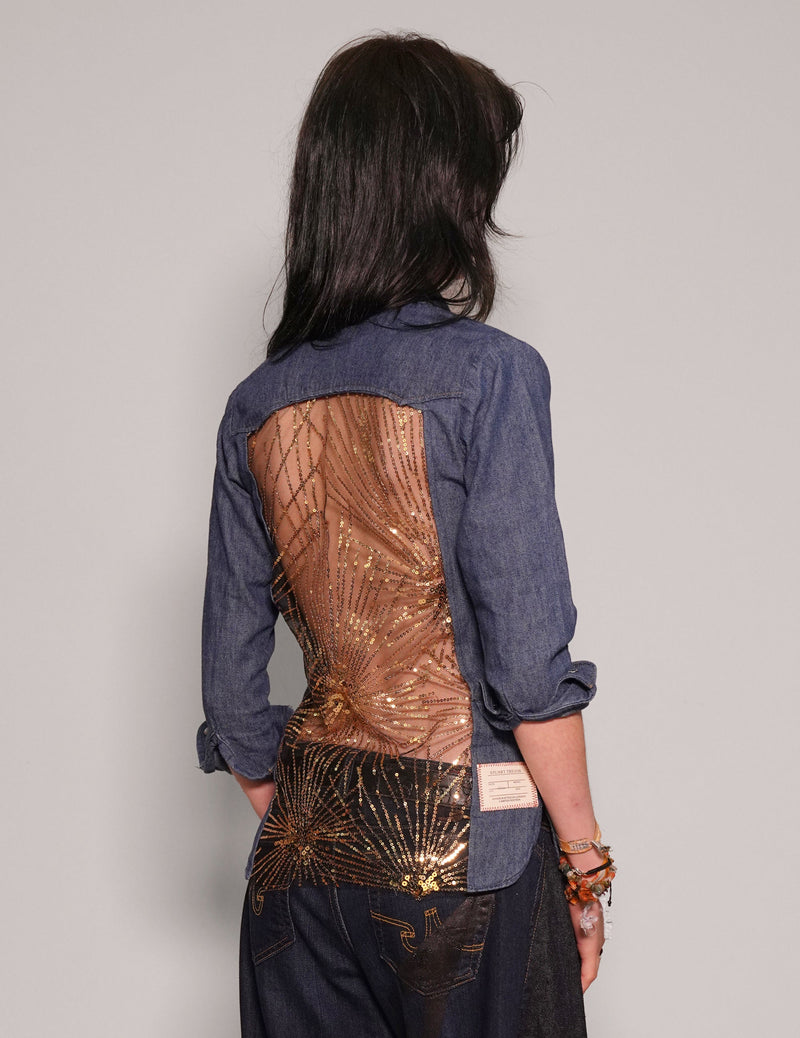 Party Back Shirt - Slim Fit - Gold Sequin