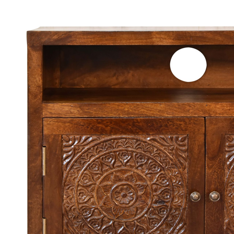 Artisan Furniture Solid Mango Wood Tova Open Shelf Cabinet