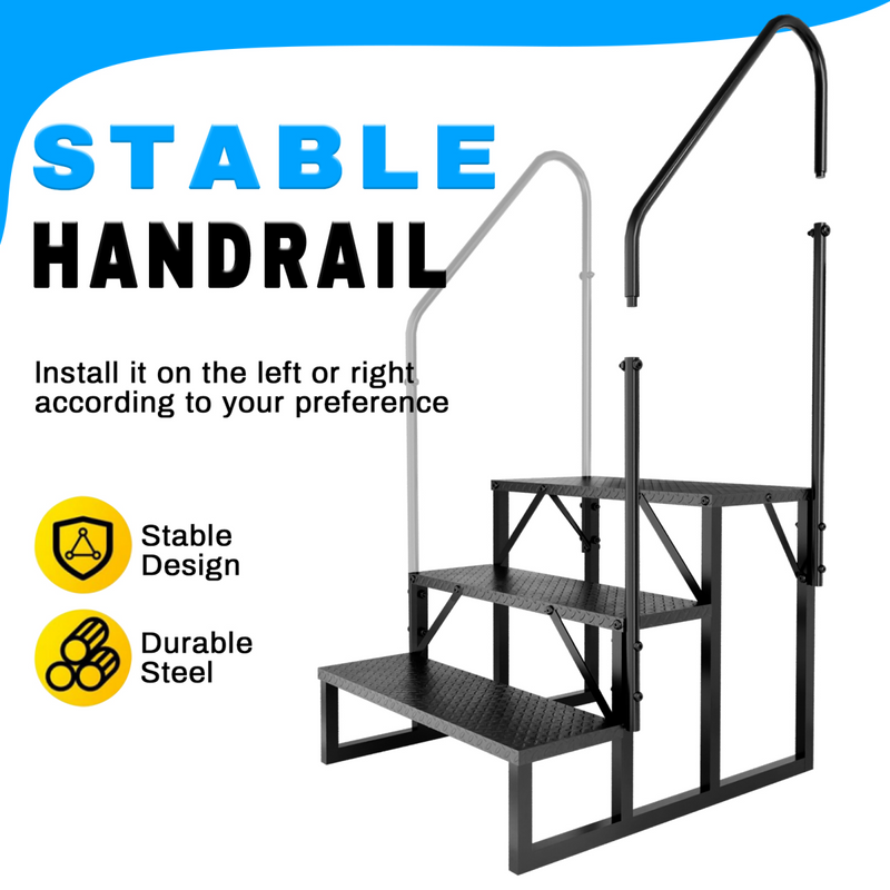 RV Step 3 Step Ladder, RV Step with Handrails, Heavy Duty RV Stairs with Anti-Slip Pedal Hot Tub Steps, Removable Camper Step for Spa/Porch/Pet/Mobile Home