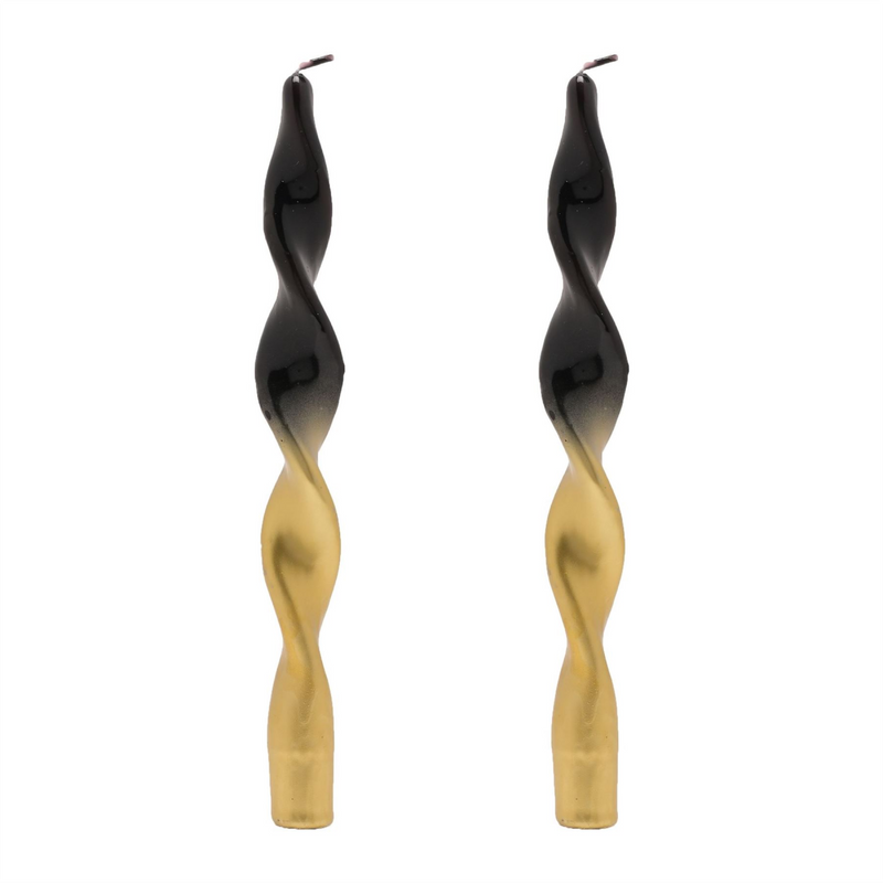 Black and Gold Set of 2 Magic Spell Candlesticks