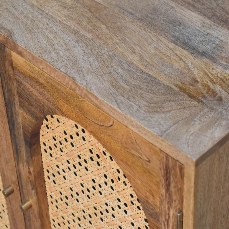 Artisan Furniture Solid Wood Rattan Ball Cabinet, Beige, 2 Doors