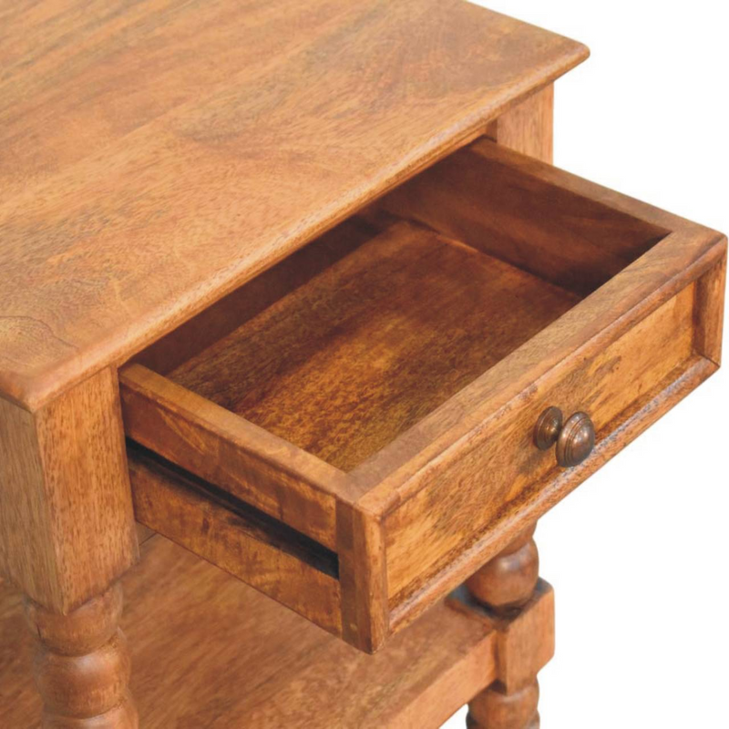 Artisan Furniture Solid Wood Spindle Bedside, 1 Drawer, 1 Shelf, Brown