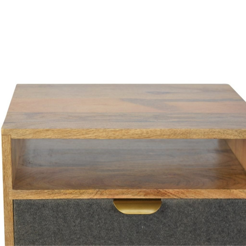 Artisan Furniture Solid Wood Grey Tweed Bedside with Open Slot