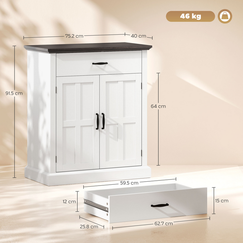 HOMCOM Sideboard Storage Cabinet with Thick Tabletop and 2 Barn Doors White