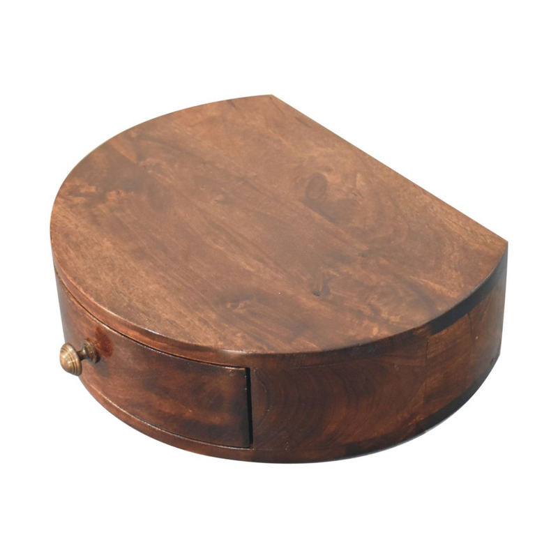 Artisan Furniture Solid Wood California Walnut Wall Mounted Rounded Bedside, Brown, 1 Drawer