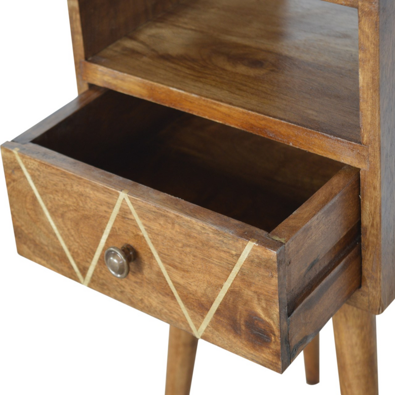 Artisan Furniture Solid Wood Mini Geo Brass Bedside