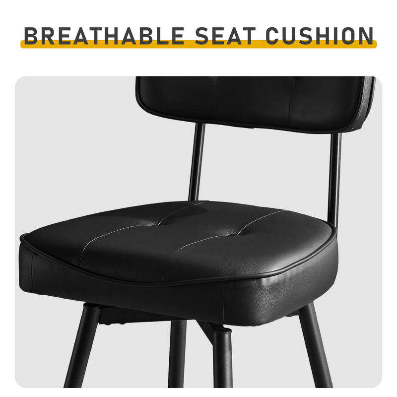 2 Pcs Black PU Swivel Bar Stools with Button-Tufted Backrest and Metal Legs