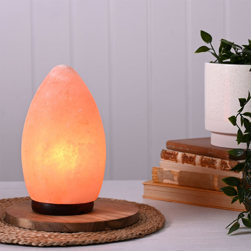 Egg Shaped Rock Salt Lamp with Wooden Base 20cm