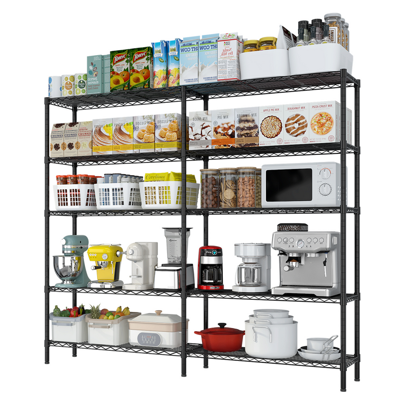 5-layer double row, freely adjustable layer spacing, with adjustable feet, display stand, iron, 177*40*180cm, powder-coated black