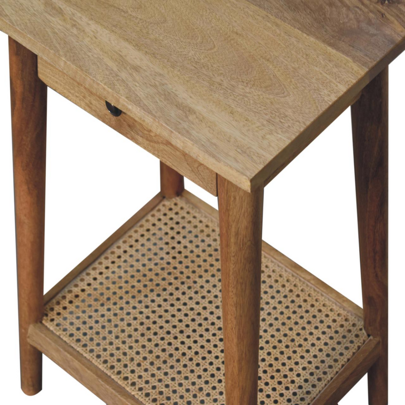Artisan Furniture Solid Wood Woven Solid Wood End Table, Beige, 1 Drawer