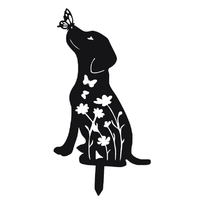 Metal Dog Decor, Animal Garden Ornaments - Black Dog Wall Art for Lawn Decor 2pcs