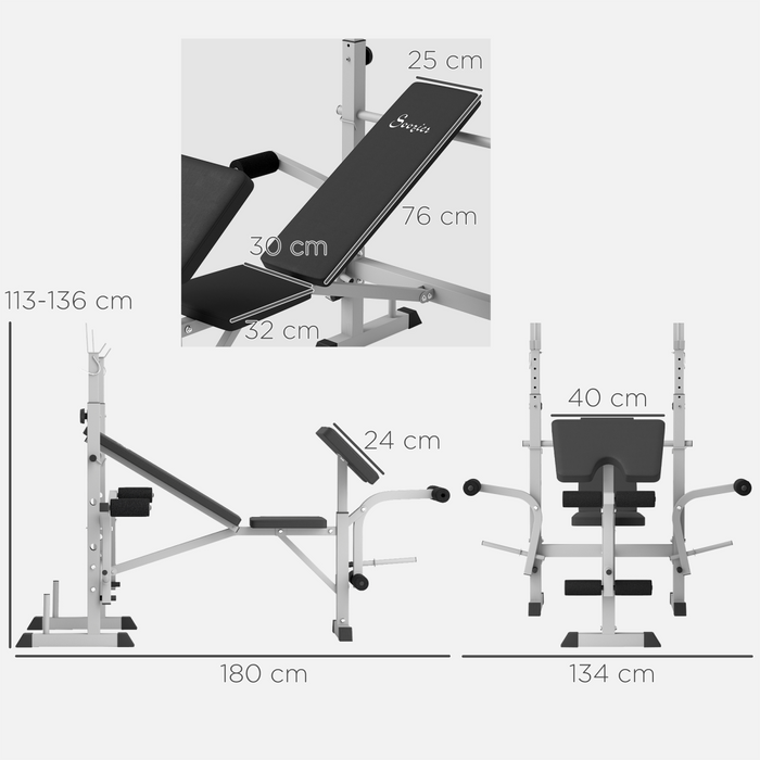 HOMCOM Adjustable Weight Bench with Squat Rack, Leg Developer, Grey