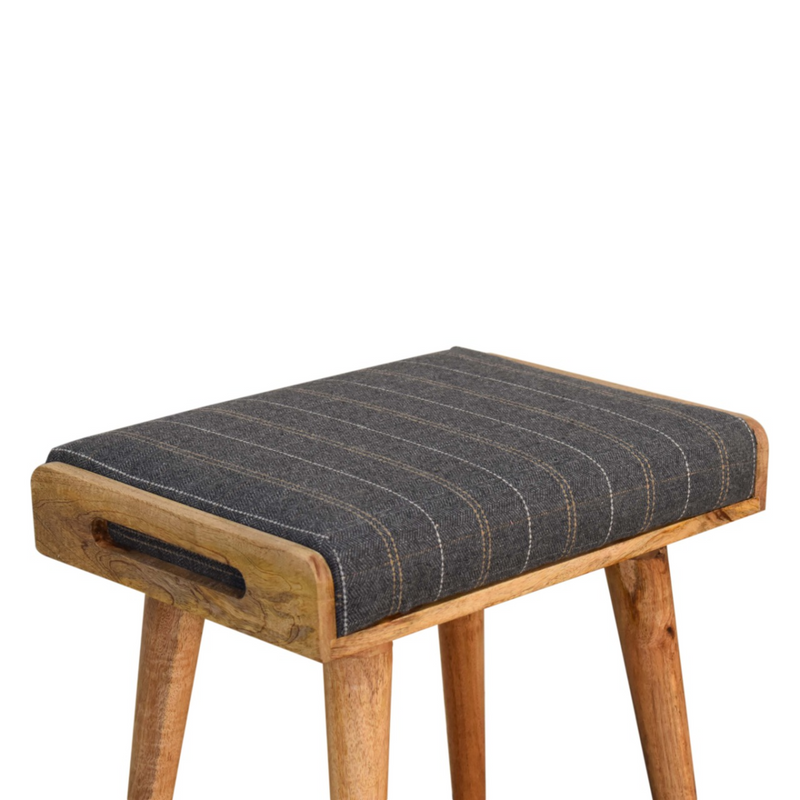 Artisan Furniture Solid Mango Wood Pewter Tweed Tray Style Footstool