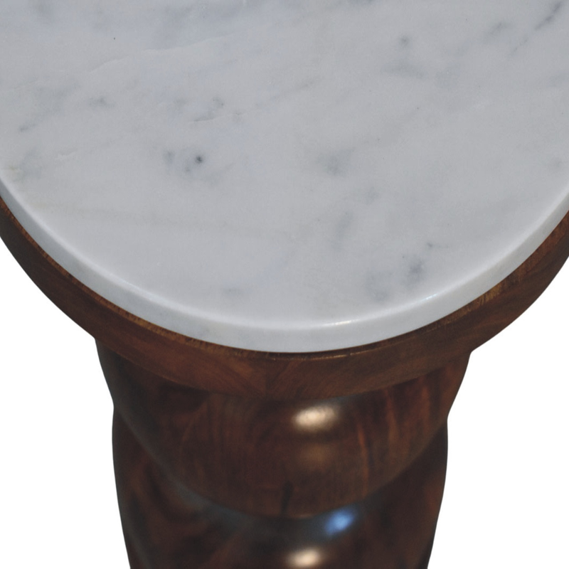 Artisan Furniture Solid Wood Marble Top Bulla Side Table, Brown & White