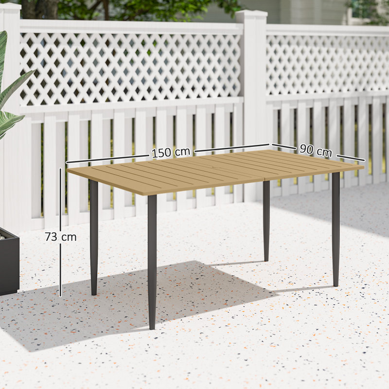 Outsunny Garden Dining Table for 6 Person with Parasol Hole, Brown
