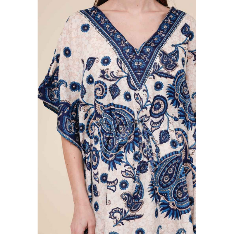 Short kaftan dress round mosaic flower