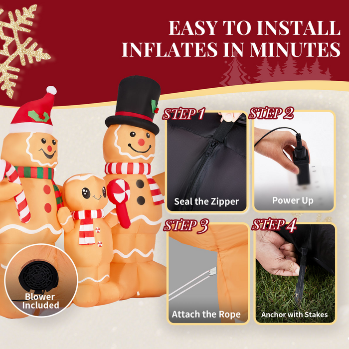 1.9M Lighted Christmas Inflatable Decoration, Inflatable Gingerbread Man Family, Funny Blow Up Yard Decorations with Built-in LED Lights for Holiday Party Front Yard Lawn Garden Decor