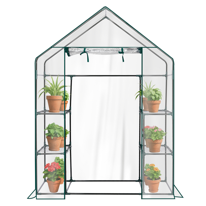 Mini Walk-in Greenhouse with PVC Cover, 4-Shelf Indoor Outdoor Plant Gardening Green House for Garden Backyard, 56" x 29" x 77", Transparent
