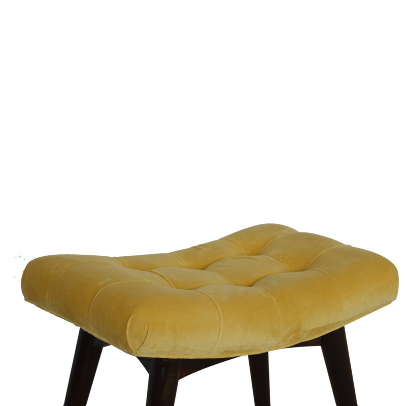 Artisan Furniture Solid Wood Mustard Cotton Velvet Curved Bench