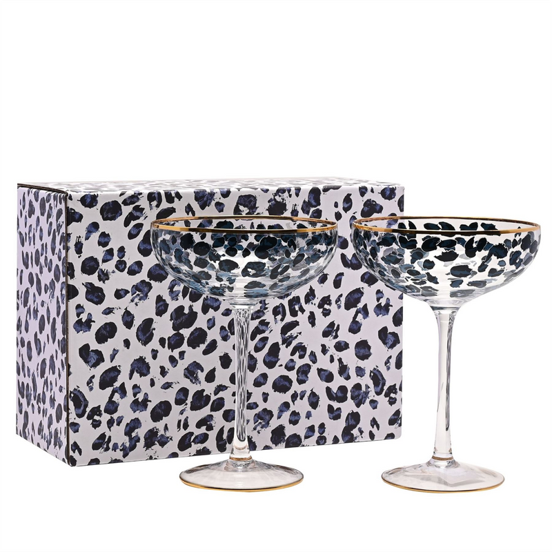 Frida Set of 2 Leopard Print Cocktail Glasses