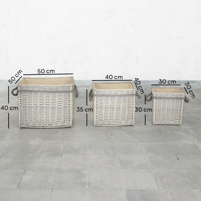 Outsunny Set of 3 Wicker Log Basket with Liner and Rope Handles, Beige