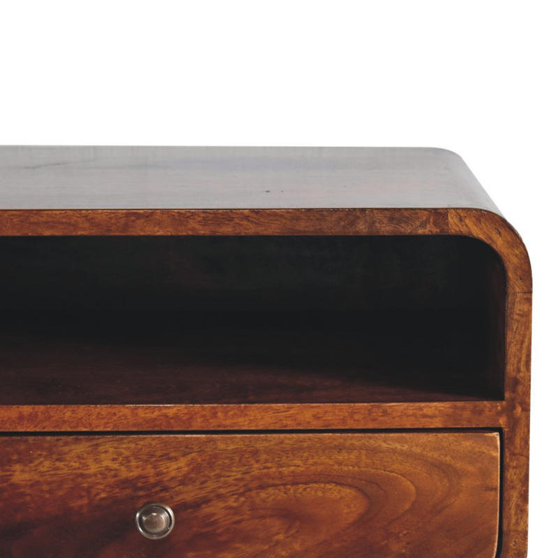 Artisan Furniture Solid Wood Large Chestnut Curve Upper Slot Floating Bedside