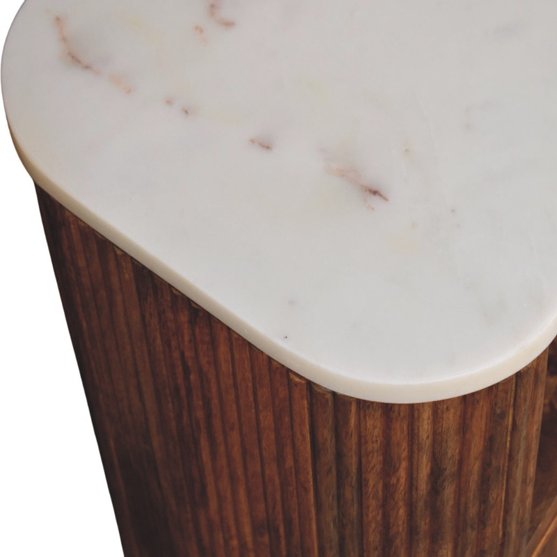 Artisan Furniture Solid Wood Beaumont Marble Bedside, 1 Drawer & 1 Open Slot, Brown & White