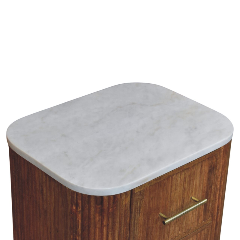 Artisan Furniture Solid Wood Aurora Marble Bedside, 2 Drawers, Brown & White