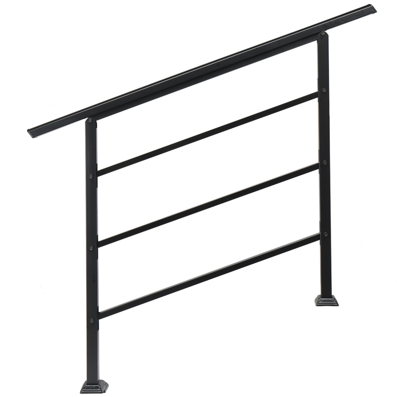 [Same Code：04286986]Handrails for Outdoor Steps, Wrought Iron Handrail Fits 1 to 4 Steps, Transitional Handrail with Installation Kit, Black
