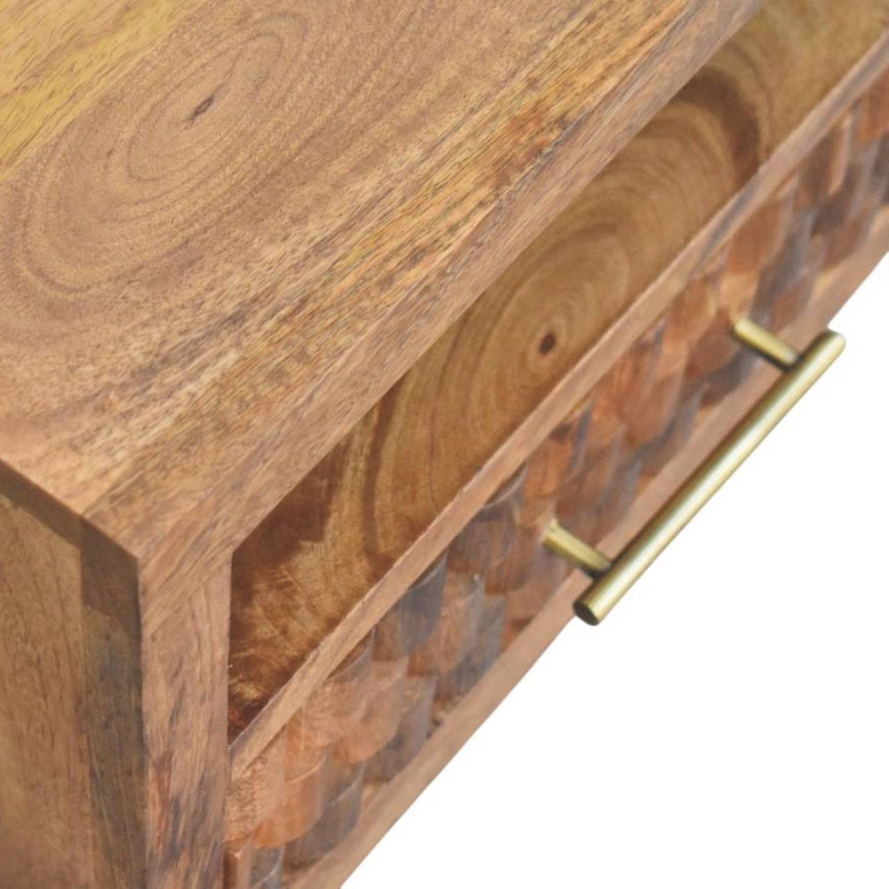 Artisan Furniture Solid Wood Arno Wall-Mounted Nightstand in Golden Teak, Drawer And Open Shelf, Brown