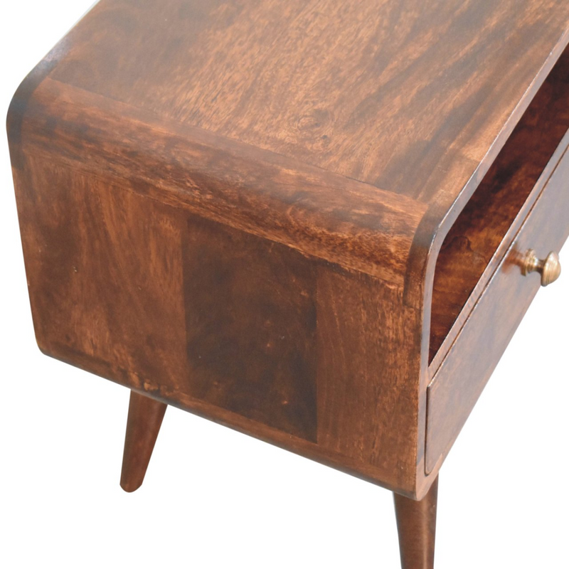 Artisan Furniture Solid Wood Curved California Walnut Media Unit, Brown, 2 Drawers and 1 Shelf