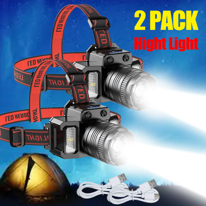 2 Pack 5-Modes LED Headlamp Motion Sensor Headlamp USB Rechargeable Canping Hiking Headlight