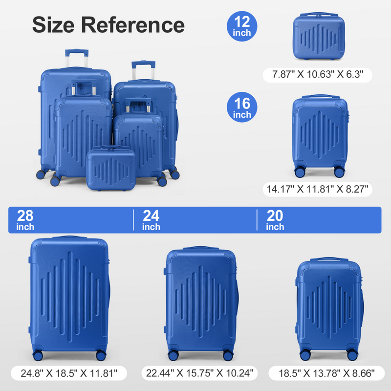 2-Piece ABS Luggage Set with Diamond Pattern & Non-TSA Locks (12in+20in) – Navy Blue