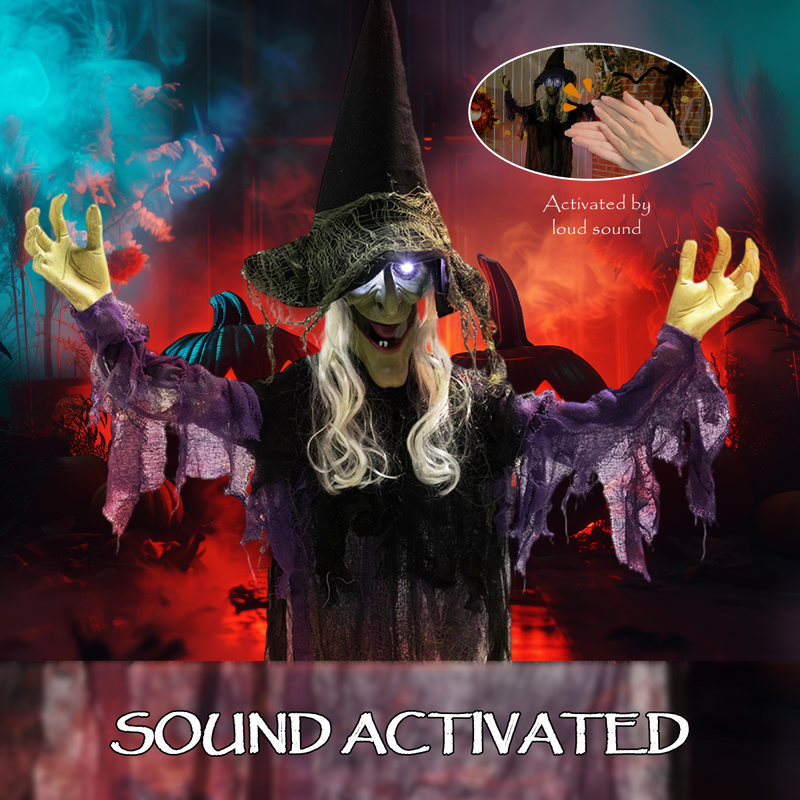 Outsunny Voice Activated Halloween Animatronics Hanging Witch, Purple