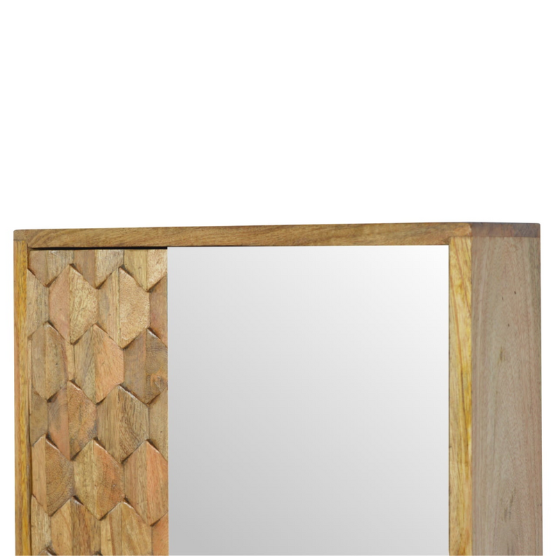 Artisan Furniture Solid Mango Wood Pineapple Carved Mirror Cabinet