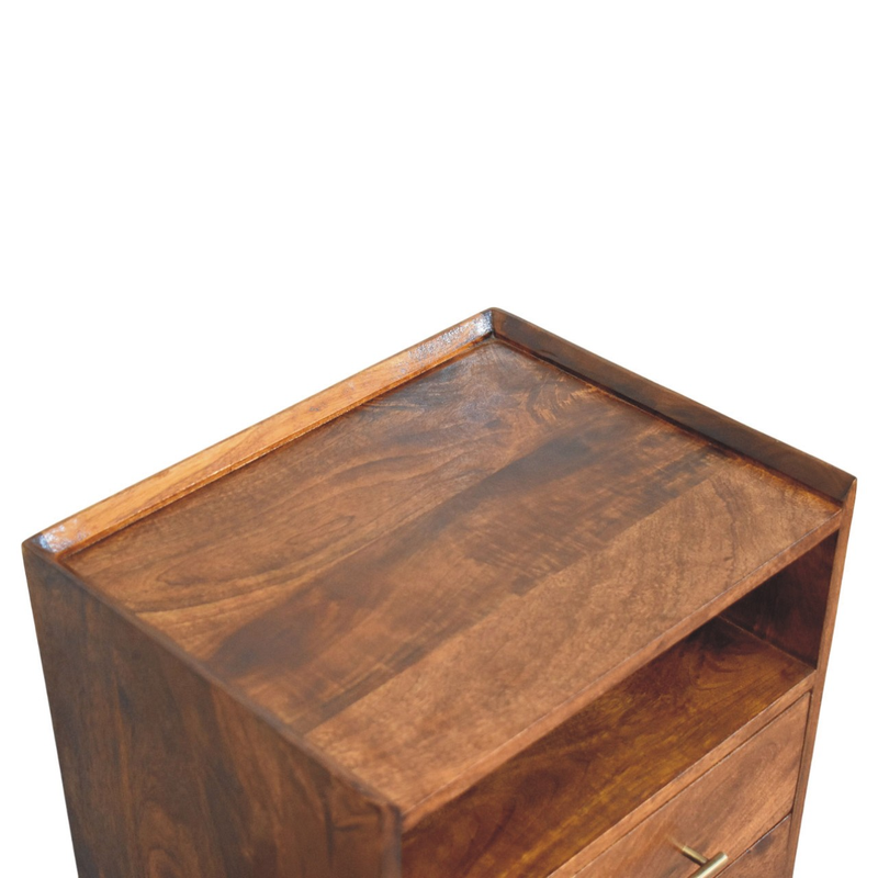 Artisan Furniture Solid Wood Valenza Open Frame Bedside, 2 Drawers & 1 Open Slot, Brown