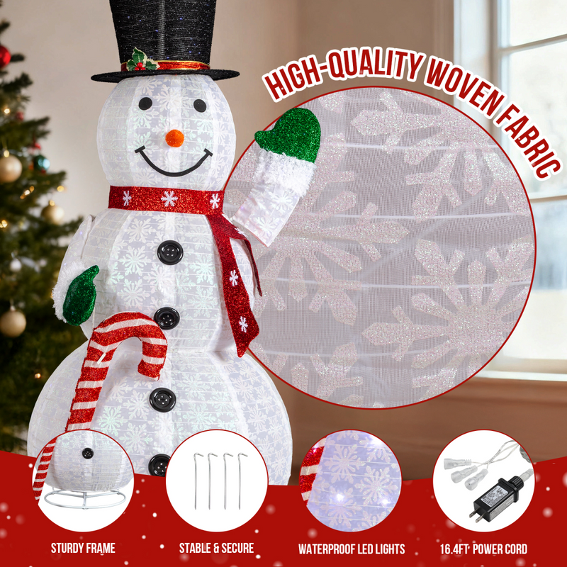1.7M Lighted Snowman Holding Candy Cane Christmas Yard Decorations, Pre-lit Pull Up Snowman with 240 White LEDs, for Xmas Outdoor Holiday Indoor Decor Lighted Holiday Displays, White