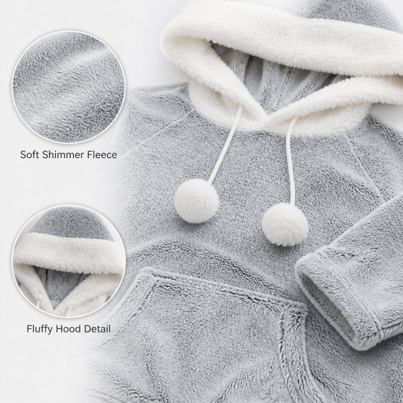Women's Plush Fleece Hooded Pyjama Set Shimmer Grey Super Soft Fabric Elasticated Waistband Sherpa Edging Cozy Sleepwear Small to X Large by Daisy Dreamer