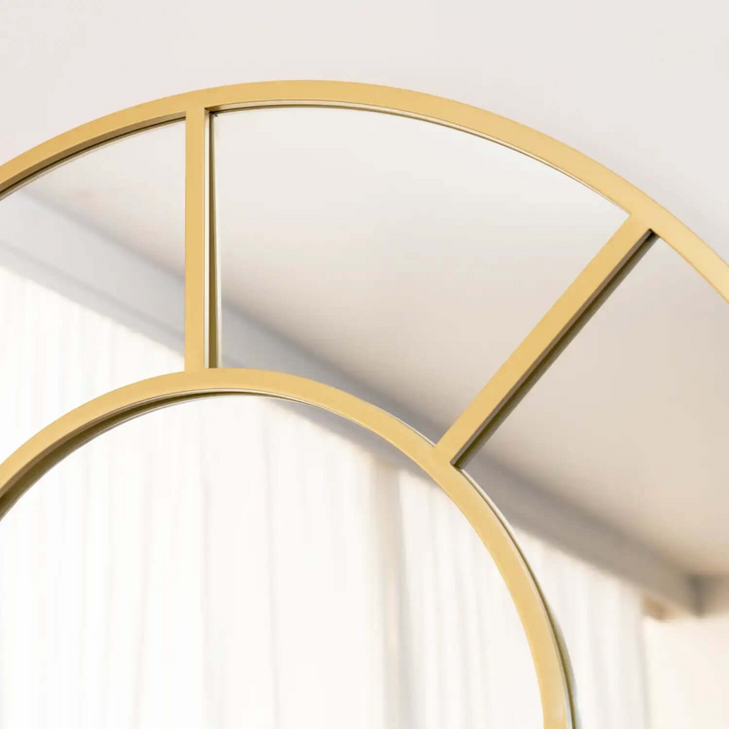 Mio - Full Length Gold Metal Arched Window Mirror - 180cm x 105cm.