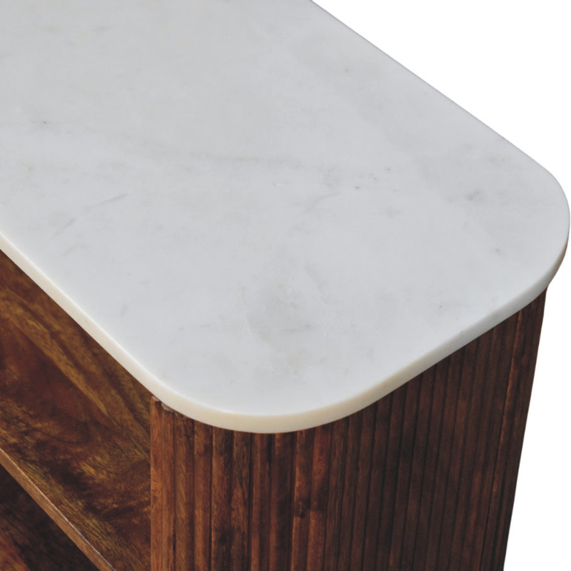 Artisan Furniture Solid Wood Beaumont Marble Shoe Bench, Top Marble, 2 Shelves, Brown & White