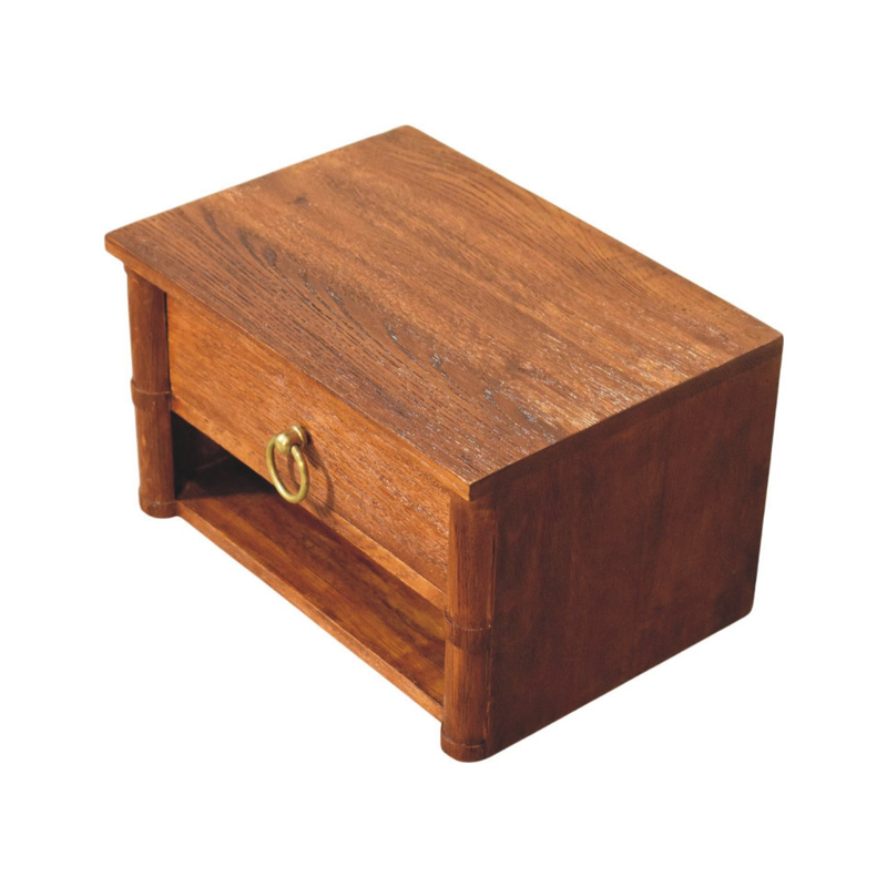 Artisan Furniture Solid Wood Box Frame Wall Nightstand, 1 Drawer & 1 Shelf, Brown