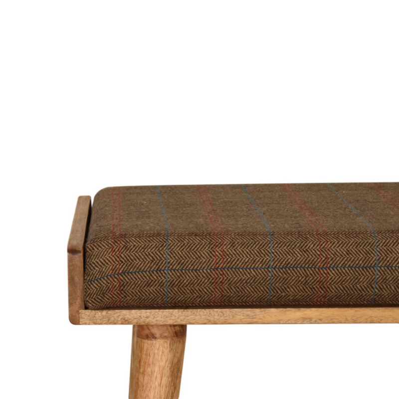 Artisan Furniture Solid Mango Wood Multi Tweed Tray Style Footstool