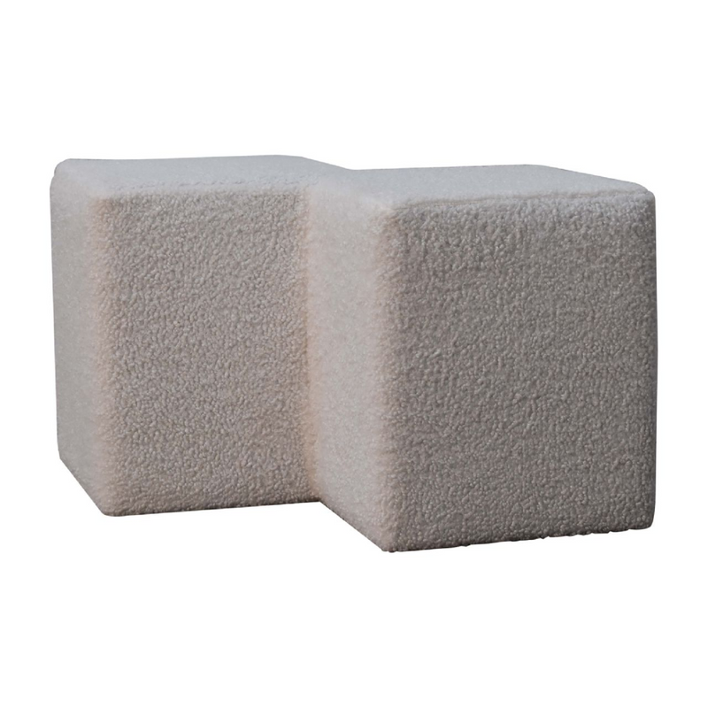 Artisan Furniture Solid Mango Wood White Boucle Twin Footstool