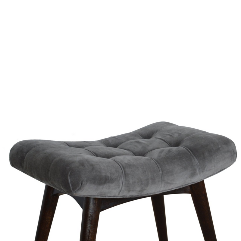 Artisan Furniture Solid Wood Grey Cotton Velvet Curved Bench