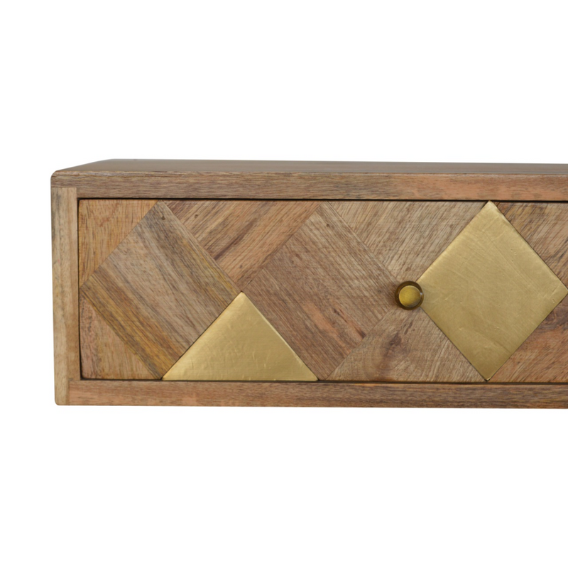 Artisan Furniture Solid Wood Wall Mounted Brass Inlay Bedside