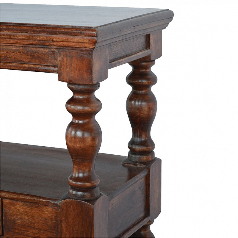 Artisan Furniture Solid Wood Turned Leg Console Table, 2 Drawers, 2 Shelves, Brown